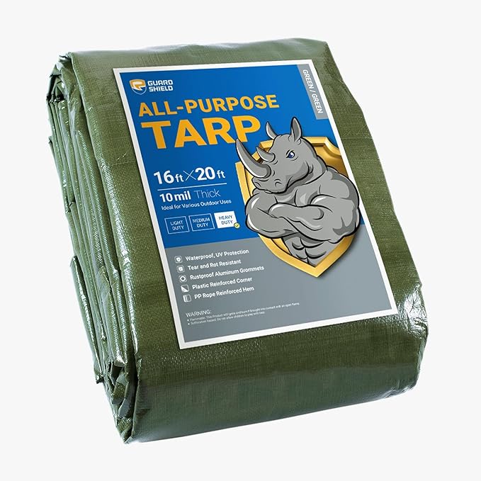 GUARD SHIELD Heavy Duty Tarp 16x20 Feet Green Multi Purpose Thick Waterproof Poly Tarp Cover 10mil