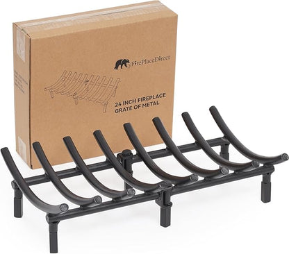 24 Inch Fireplace Grates of Metal, Solid Round Steel 3/4" Bar Grate for Fire Pit, Firewood Stove Log Holder Rack