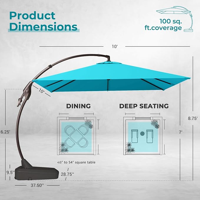 Grand patio 10x10 FT Sunbrella Cantilever Square Umbrella - Image 4