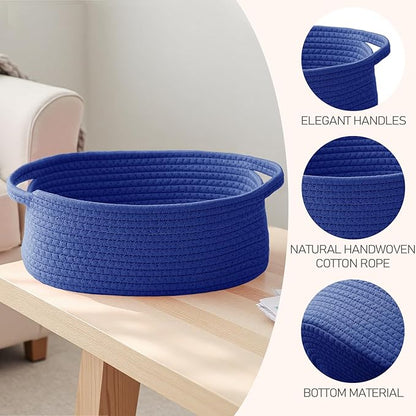 Woven Basket,Small Rope Storage Bin with Handles & Ribbon Bag, Organizer for Shelves Closets,Gift Basket Empty for Birthday,Books,Dog Toys, Navy Blue