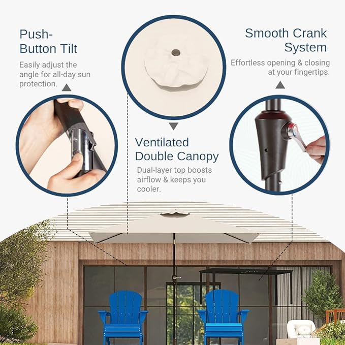 6.5' x 10' Rectangular Patio Umbrella Large Outdoor Market Umbrella w/UV - Image 3