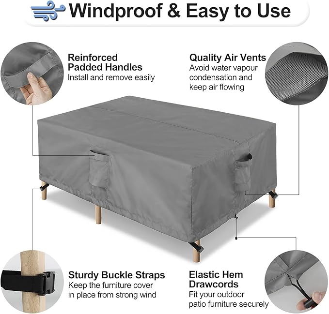 OutdoorLines Outdoor Waterproof Patio Table Furniture Set Covers - Rectangle Couch Sectional Cover Outside Weatherproof Patio Furniture Covering for Deck, Lawn and Backyard 90"L x 64"W x 28"H, Grey
