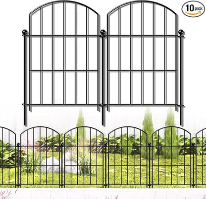 Metal Garden Fence 17in (H) x 10ft (L), 10 Panels + 11 Stakes Dog Fence Border Fence Animal Barrier, No Dig Garden Fencing for Yard Flower Bed Patio Outdoor, CTW1710 Black