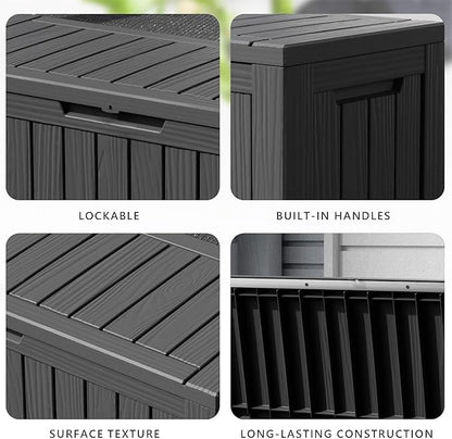 80 Gallon Waterproof Resin Deck Box, UV Resistant Outdoor Storage for Garden, Patio, Porch, Delivery（Black，80 Gallon）