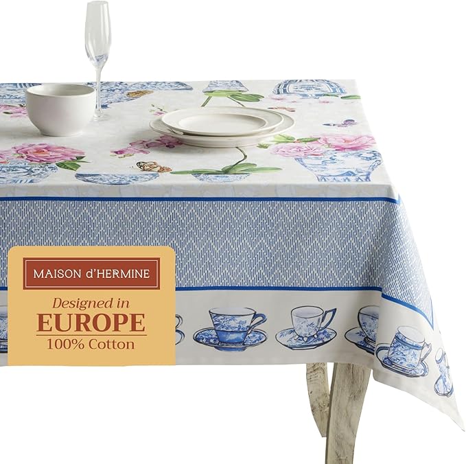 Maison d' Hermine Table Cloth Rectangle Table 100% Cotton 60 x 120 Inches Tablecloth Reusable Decorative Everyday Use for Dining Room, Farmhouse, Home, Party, Festive & Wedding Spring Summer - Canton