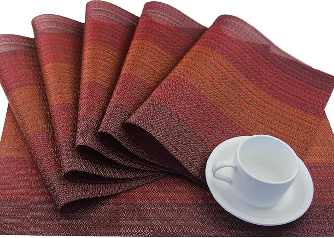 Vinyl Placemats,Washable Table Mats Easy to Clean Woven Placemats for Dining Table Set of 4(Red)