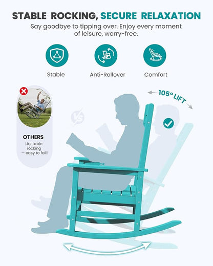 SERWALL Outdoor Rocking Chair Set of 4, Patio Rocking Chair, Aruba | HDPE - Image 5