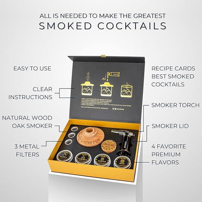 NobleSip Whiskey Cocktail Smoker Kit 𝗣𝗘𝗥𝗦𝗢𝗡𝗔𝗟𝗜𝗭𝗘𝗗, All in 1 case to Smoke Any Drink, Old Fashioned, Bourbon, Scotch. NOBLESIP Smoky in Designer Gift Box. A Great Custom Name Home bar Gift