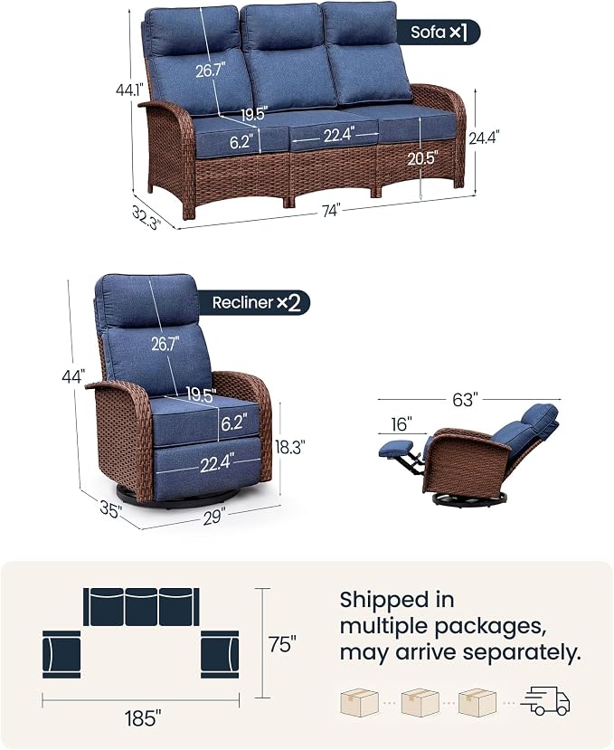 Resort-Grade Recliners Patio Furniture, 6.2" Ultra Thick Cushions | Heavy Duty - Image 2