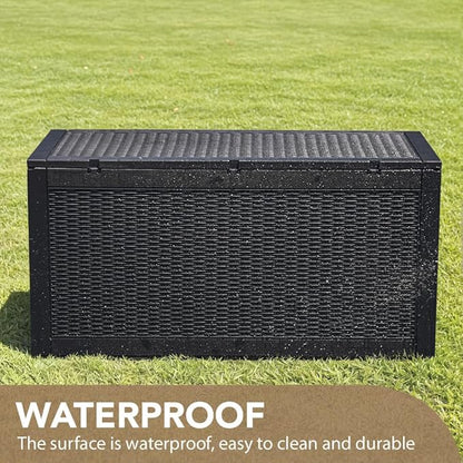 Devoko 95 Gallon Deck Box Large Resin Outdoor Storage Box, Waterproof and UV Resistant Lockable for Outdoor and Patio, Large Storage Cabinet for Patio Furniture, Garden Tools and Pool Supplies, Black
