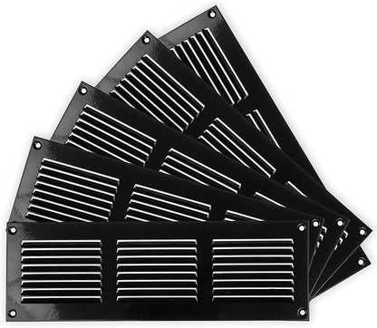 Repa Market 5-Pack 12x4 Inch Air Vent Cover/Black Galvanized Steel Louvered Grill Cover with Mesh Screen/Wall or Ceiling Vent/Durable Flush Mount HVAC Register for Indoor and Outdoor Ventilation