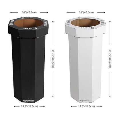 Eyely MPH1302A-2SET Sal 25-Gallon Disposable Corrugated Cardboard Event Trash Can and Recycling Bin for BBQs, Parties & Events & Outdoor Activities, Charcoal Black/Cotton White (Set of 2)