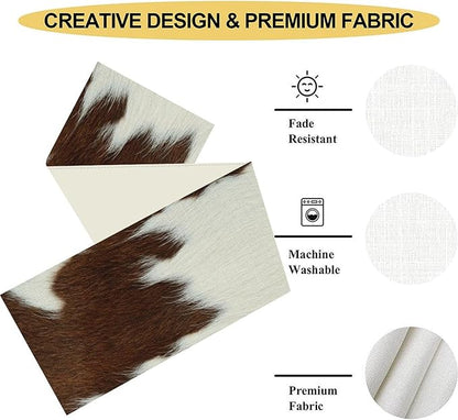 Cow Print Table Runner, Brown Cowhide Print Western Style Table Runner Country Farmhouse Cottage Cow Pattern Linen Table Decoration for Home Kitchen Dining 13x36