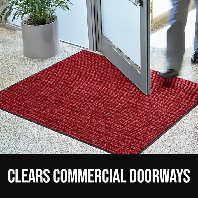 GORILLA GRIP Waterproof Traffic Guard Door Mat, 59x24, Heavy Duty Entryway Mats, Strong Rubber Back Commercial Utility Rugs for Office Hallway, Garage Floor and Home, Low Profile Carpet Runner, Red