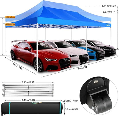 COBIZI 13x26 Pop up Canopy Tent 13x26 Canopy with 6 Sidewalls Waterproof Heavy Duty Commercial Canopy Tent for Parties Outdoor Garden Gazebo, Carry Bag with Wheel(13x26ft, Blue)