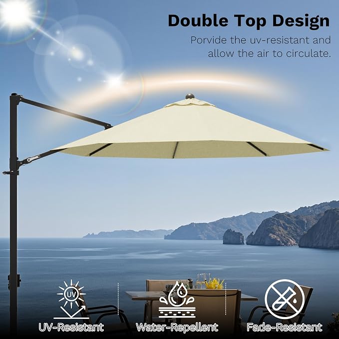 Devoko 10ft Cantilever Patio Umbrella, Round Large Outdoor Umbrella - Image 7