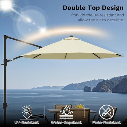 Devoko 10ft Cantilever Patio Umbrella, Round Large Outdoor Umbrella - Image 7