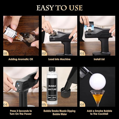 Smoking Gun for Cocktails and Food, Handheld, One Key Operation, 5000mAh Rechargeable Battery, with 1.4-inch Color Screen, for Wine, Drinks, Coffee, Bar, Party