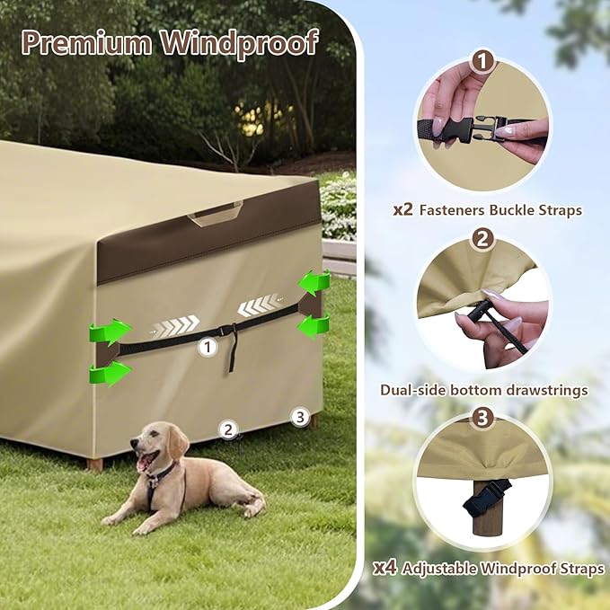 Outdoor Patio Furniture Cover - Heavy Duty Waterproof 600D Tough Canvas Protector for Rectangular Table Cover, All-Season Dining Table and Chair Covers (96L x 44W x 28H Inch)
