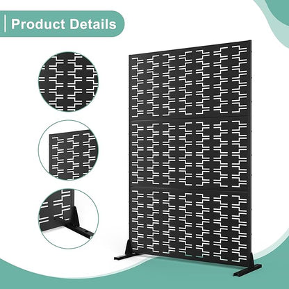 Metal Privacy Screen for Outdoor & Indoor Use, Free Standing Privacy Screen for Patio Garden Pool, 72" H x 47" W Decoative Privacy Panels, Weather Resistant, Easy Assembly (Black Brick)