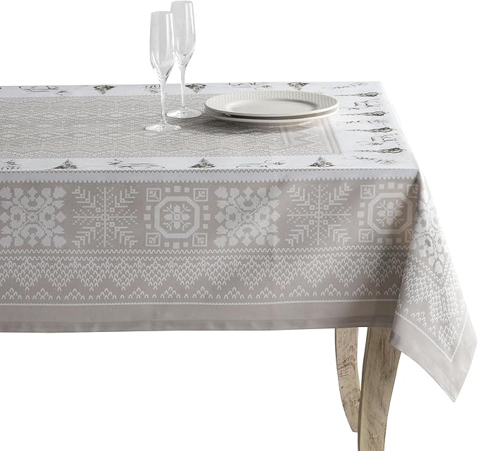 Maison d' Hermine Table Cloth Rectangle Table 100% Cotton 60 x 120 Inches Fall Tablecloth Reusable Everyday Use for Thanksgiving Christmas Decorations Dining Farmhouse Party (Cozy Christmas)