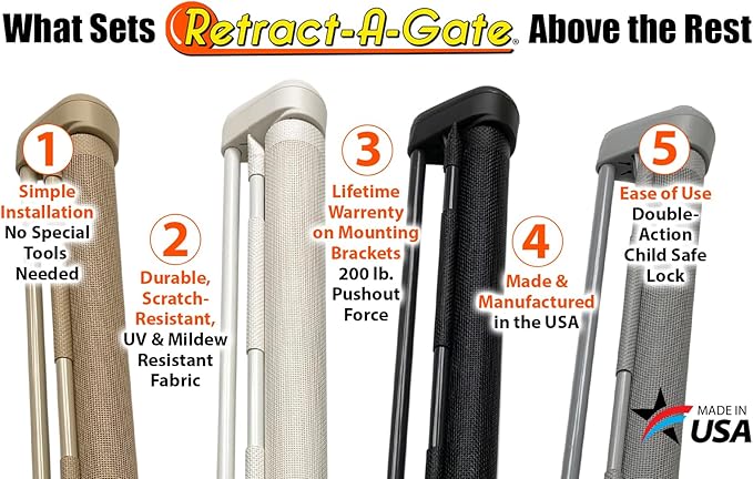 Retract-A-Gate 52" White: The Original and only Made in USA Retractable Baby, Dog, & Cat Gate