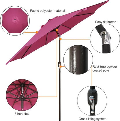 9' Outdoor Patio Umbrella, Outdoor Table Umbrella, Yard Umbrella, Market - Image 2