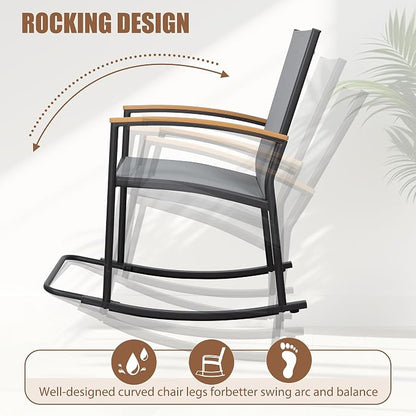 Shintenchi 3 Piece Outdoor Rocking Bistro Set, Textilene Fabric Small Patio - Image 4