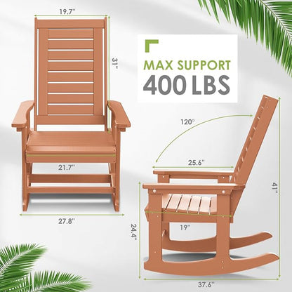 GREENVINES Oversized Outdoor Rocking Chairs Set of 4, HDPE Rocker, Teak | 21.7" - Image 3