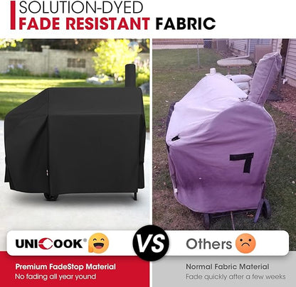 Unicook Offset Smoker Cover 60 Inch, Outdoor Heavy Duty Waterproof Charcoal BBQ Grill Cover, Fade Resistant, Compatible for Brinkmann, Char-Broil, Royal Gourmet and More, Black