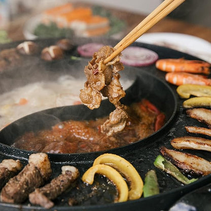 Food Party Hot Pot with Grill 2 in 1 Electric Smokeless Grill and Hotpot Pot Combo Korean BBQ Grill 110V 1700W