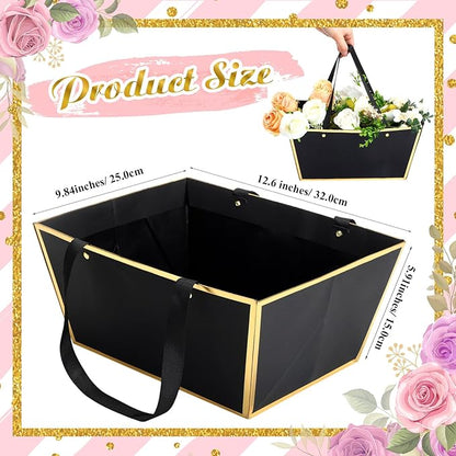 Pinkunn 48 Pcs Basket for Gifts Empty DIY Bulk Gift Basket Kit with Handles Kraft Cardboard Tray for Wedding Baby Shower Graduation Party Anniversary Party Display(Black Gold)