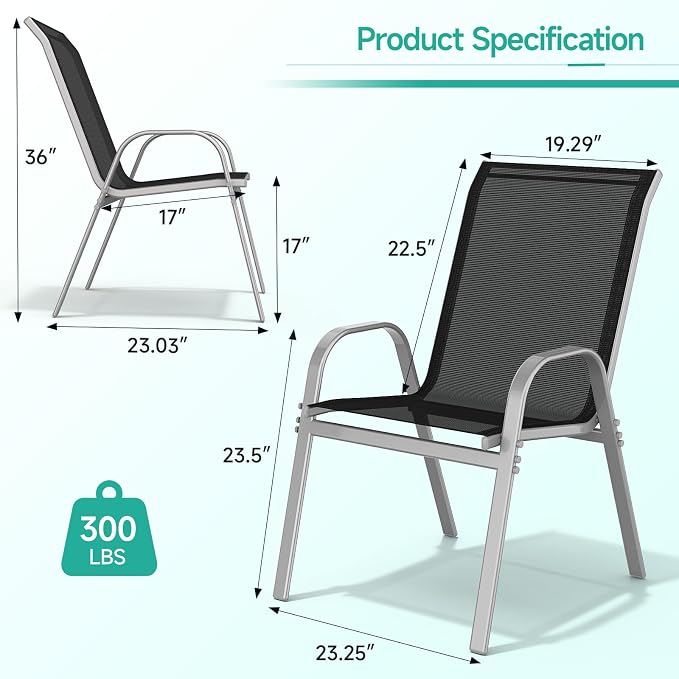 Patio Chairs Set of 4, All Weather Outdoor Dining Chairs | Stackable Dining - Image 3