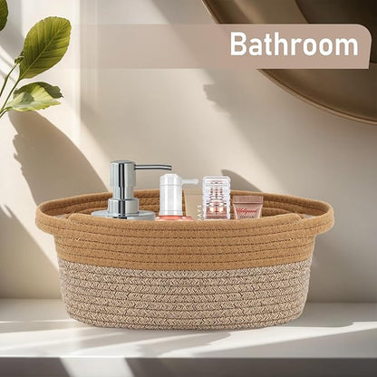Woven Basket,Small Rope Storage Bin with Handles & Ribbon Bag, Organizer for Shelves Closets,Gift Basket Empty for Birthday,Books,Dog Toys, Jute&Brown