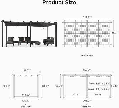 PURPLE LEAF Outdoor Pergola 12' X 18' Retractable Canopy Aluminum, Custom Shade - Image 7