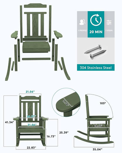 SERWALL Oversized Outdoor Rocking Chairs Set of 2, HDPE Patio Rocker - Image 6