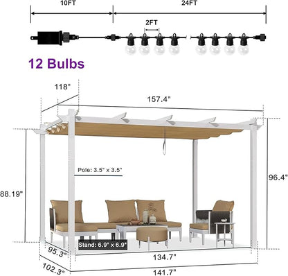 PURPLE LEAF Outdoor White Pergola 10' x 13' w/Lights - Image 6