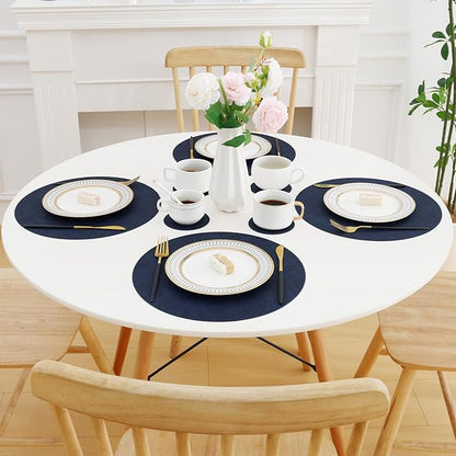 Homaxy Round Faux Leather Placemats and Coasters, Washable Dual-Side Table Mats, Wipeable Heat-Resistant Dining Place Mats for Outdoor and Indoor, Set of 4, Diameter 13 and 3.93 inch, Navy Blue
