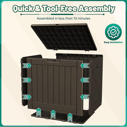 Devoko 40 Gallon Deck Box Outdoor Storage Box Waterproof for Patio, Large Outdoor Storage Bench Lockable for Outside (Deep Brown, 40 Gallon)