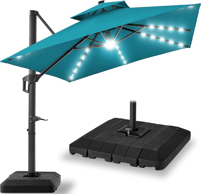 Best Choice Products 9x12ft LED Cantilever Patio Umbrella w/Base Included & by Unknown