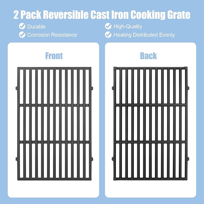 Cast Iron 7638 Grill Grates Replacement Parts for Weber Spirit I/II 300 Series Gas Grill, Cooking Grate for Spirit E/S-310 E/S-320 E/S-330 Spirit 700, Genesis 1000-3500, Silver Gold Platinum B/C,17.5"