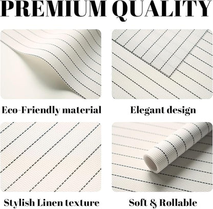 Placemats Set of 8 Vinyl/Plastic Woven Place Mats for Kitchen Table Indoor/Outdoor Washable Placemat Wipeable Dining Table Mats (White Stripes,8)