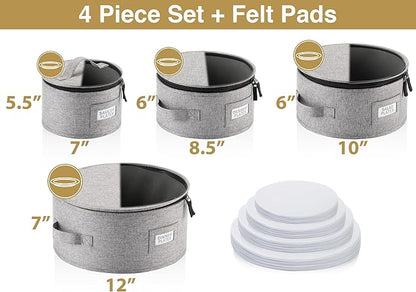 Set of 4 China Storage Cases for Dinnerware - Hard Shell and Stackable - Sizes: 12" - 10" - 8.5" and 7" W - 48 Plate Separators Included