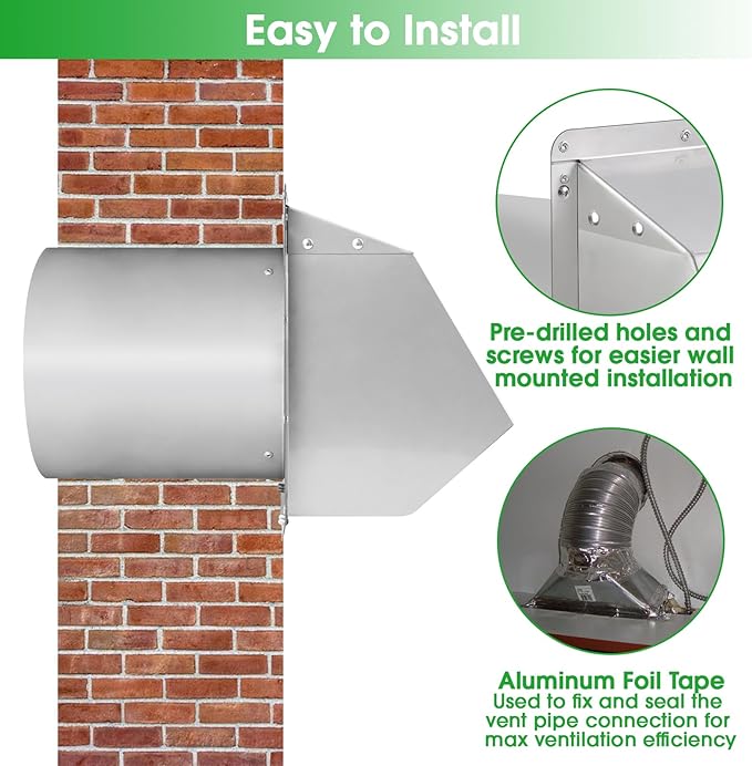 4 Inch Dryer Vent Cover Outside Hooded Wall Vent with Screen and Damper,4" Exterior Wall Vent Dryer Air Vent,Exhaust Wall Mount Cover Cap for Dryer Ventilation&Outdoor Air Exhaust, Stainless Steel