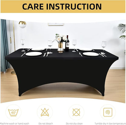 6-Pack 4ft Spandex Black Table Covers for Rectangular Folding Tables - Wrinkle Resistant Stretch Tight Table Cloths - Ultimate Fitted Table Protector for Parties, Trade Shows, and Wedding