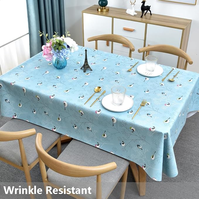 TruDelve Heavy Duty Vinyl Tablecloth Rectangle Plastic Table Cloth Oilcloth Waterproof Outdoor Tablecloths Picnic Table Covers (78'' x 54'', Birds-2)
