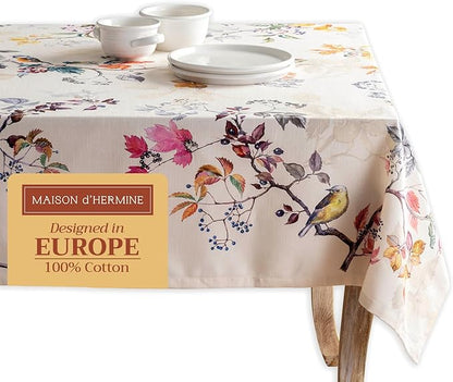 Maison d' Hermine Table Cloth Square Table 100% Cotton 54 x 54 Inches Fall Tablecloth Reusable Everyday Use for Thanksgiving Christmas Decorations Dining Farmhouse Party (Equinoxe - Beige)