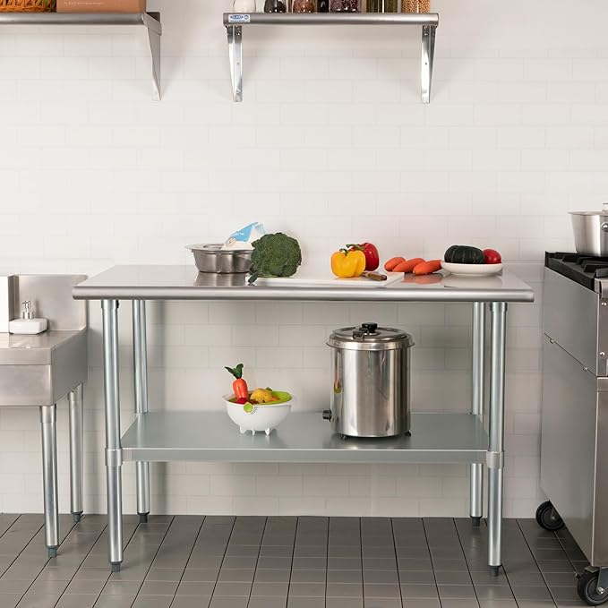 HARDURA Stainless Steel Table 30X60 Inches with Undershelf and Galvanized Legs NSF Heavy Duty Commercial Prep Work Table for Restaurant Kitchen Home and Hotel