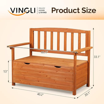 VINGLI Outdoor Storage Bench, Large Wood Deck Box - Image 3