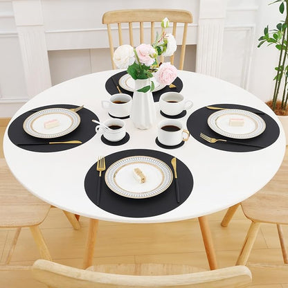 Homaxy Round Faux Leather Placemats and Coasters, Washable Dual-Side Table Mats, Wipeable Heat-Resistant Dining Place Mats for Outdoor and Indoor, Set of 6, Diameter 13 and 3.93 inch, Black
